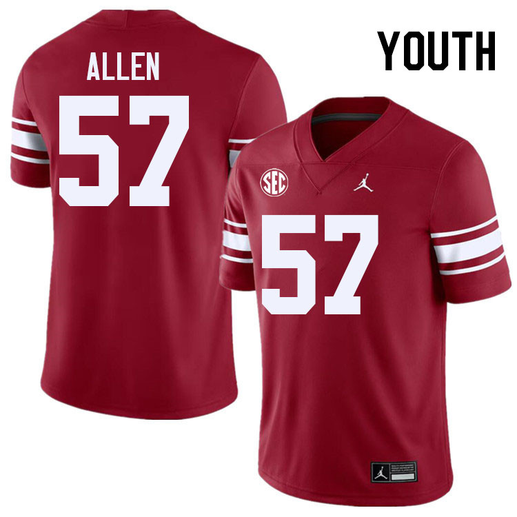 Youth #57 Gunnar Allen Oklahoma Sooners 2024 SEC Conference College Football Jerseys-Throwback